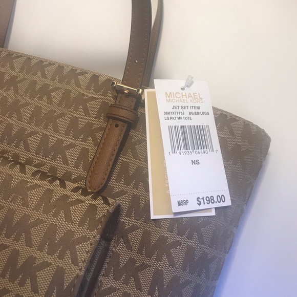 NWT Michael Kors Lg BG/EB/LUGG Jacquard Brown Tote - Picture 3 of 8